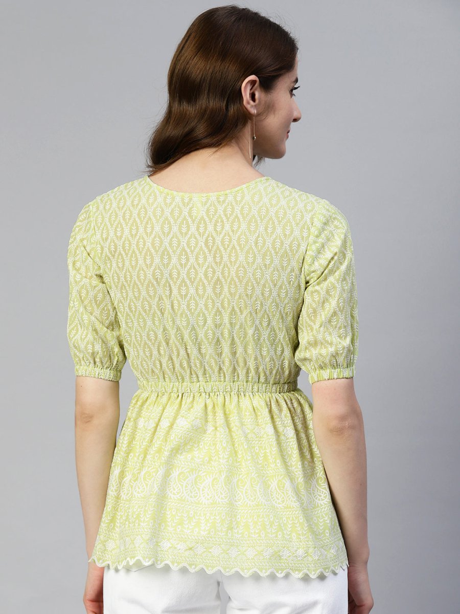 Women Chikankari Work Empire Top - JNT_2011Green_XS