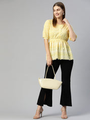 Women Chikankari Work Empire Top - JNT_2011Yellow_XS