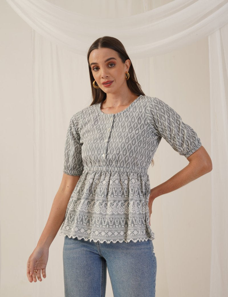 Women Chikankari Work Empire Top - JNT_2011Grey_XS