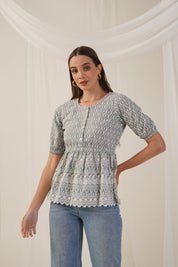 Women Chikankari Work Empire Top - JNT_2011Grey_XS