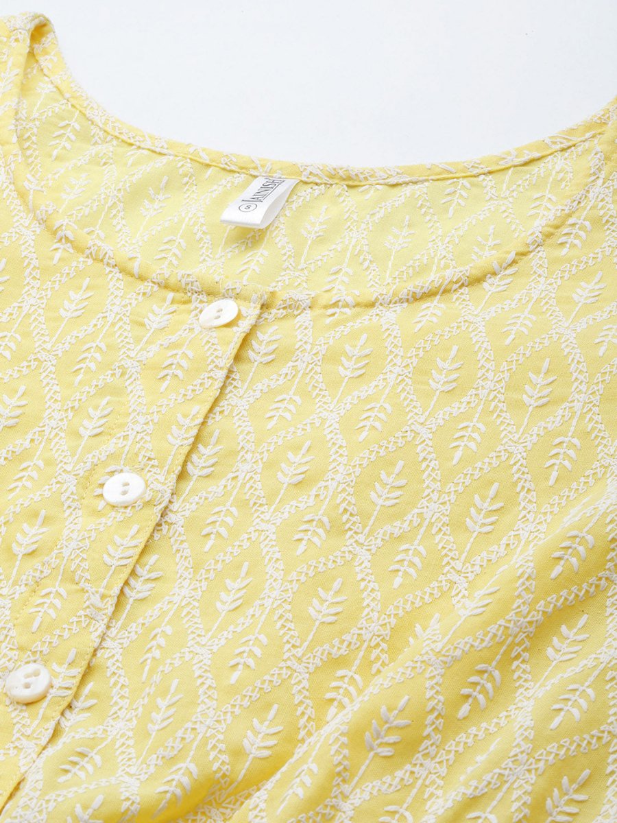 Women Chikankari Work Empire Top - JNT_2011Yellow_XS