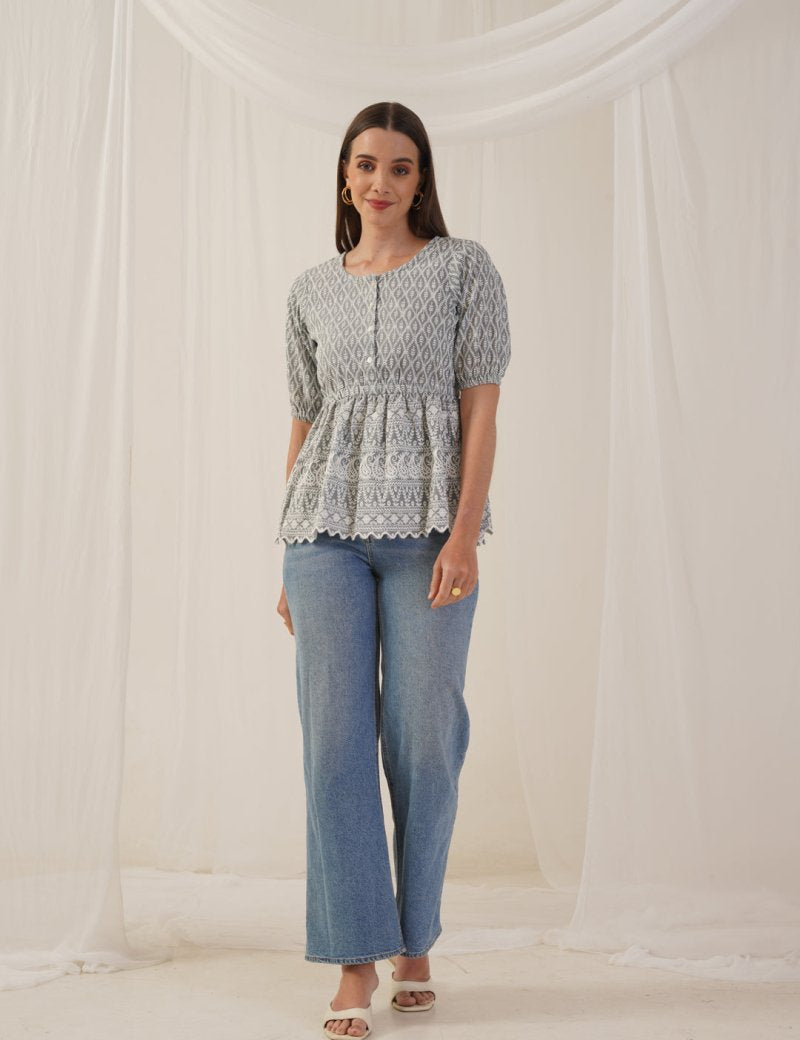 Women Chikankari Work Empire Top - JNT_2011Grey_XS