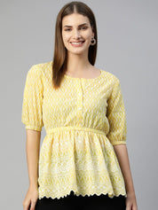 Women Chikankari Work Empire Top - JNT_2011Yellow_XS