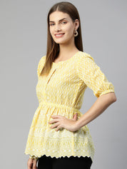 Women Chikankari Work Empire Top - JNT_2011Yellow_XS