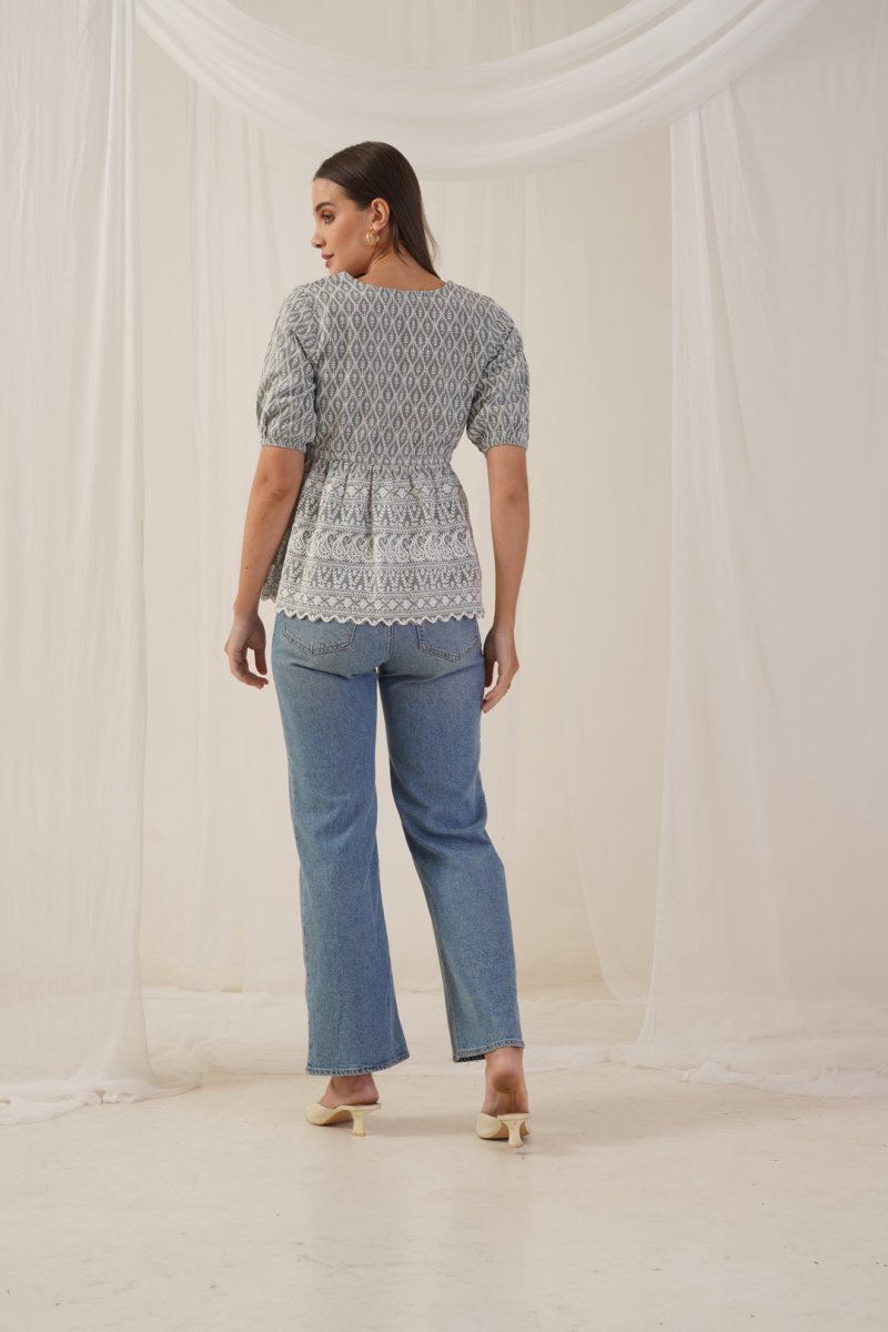 Women Chikankari Work Empire Top - JNT_2011Grey_XS