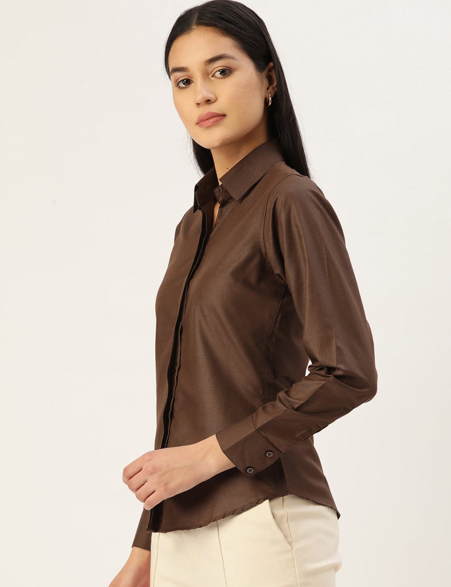 Women Coffee Solid Shirt Style Top - JNS_2007Coffee_XS
