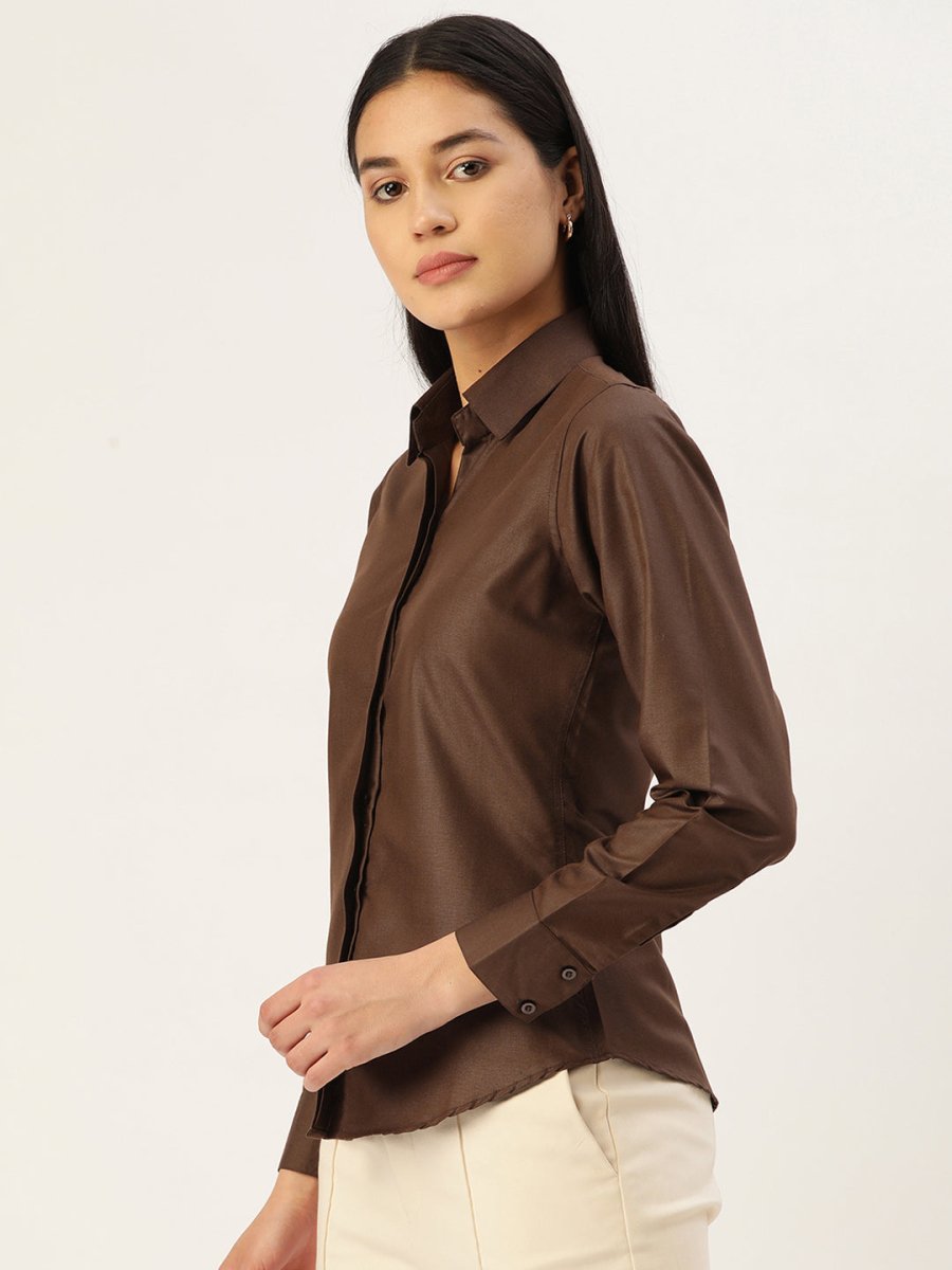 Women Coffee Solid Shirt Style Top - JNS_2007Coffee_XS