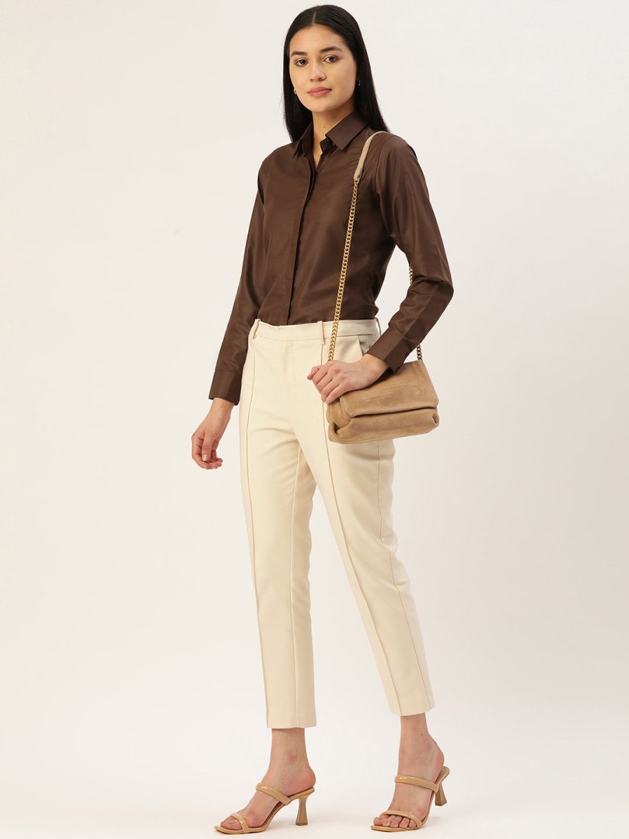 Women Coffee Solid Shirt Style Top - JNS_2007Coffee_XS