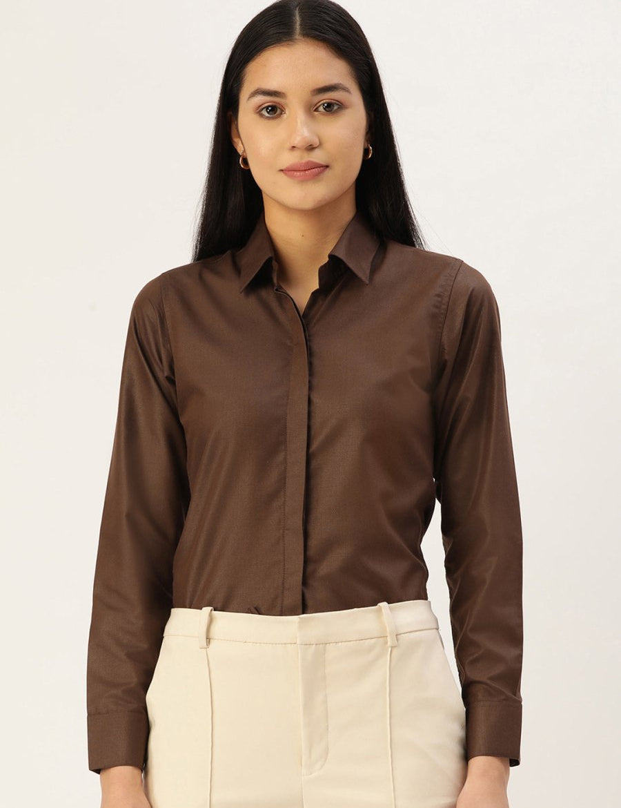 Women Coffee Solid Shirt Style Top - JNS_2007Coffee_XS