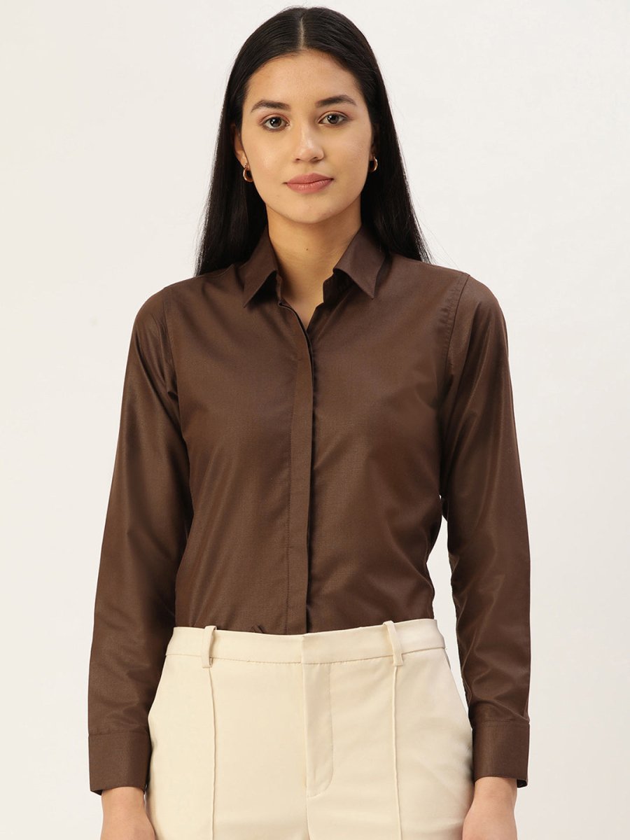 Women Coffee Solid Shirt Style Top - JNS_2007Coffee_XS