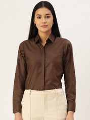 Women Coffee Solid Shirt Style Top - JNS_2007Coffee_XS