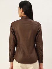 Women Coffee Solid Shirt Style Top - JNS_2007Coffee_XS
