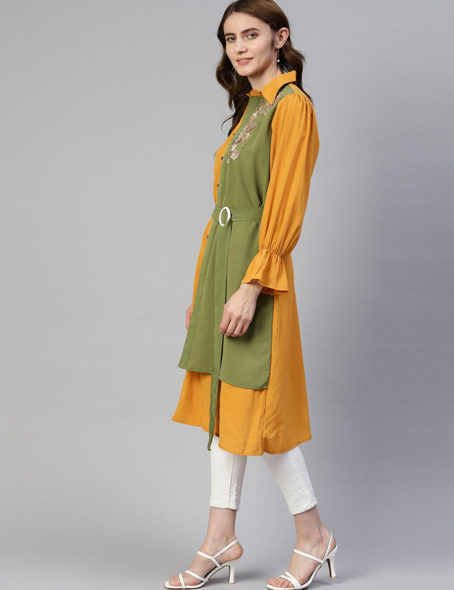 Women Embroiderd Shirt Style Top - JNT_2004Yellow_XS