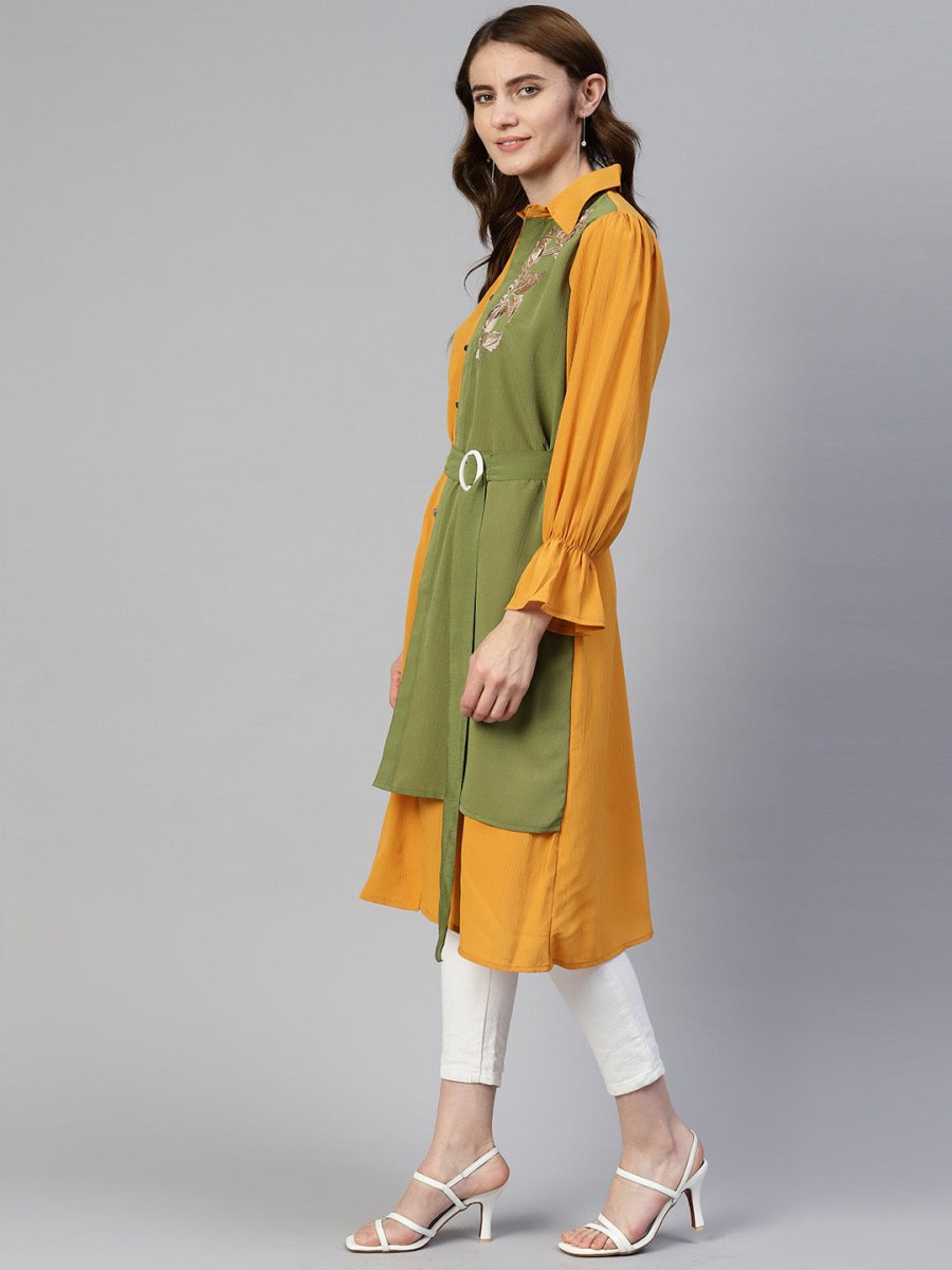 Women Embroiderd Shirt Style Top - JNT_2004Yellow_XS
