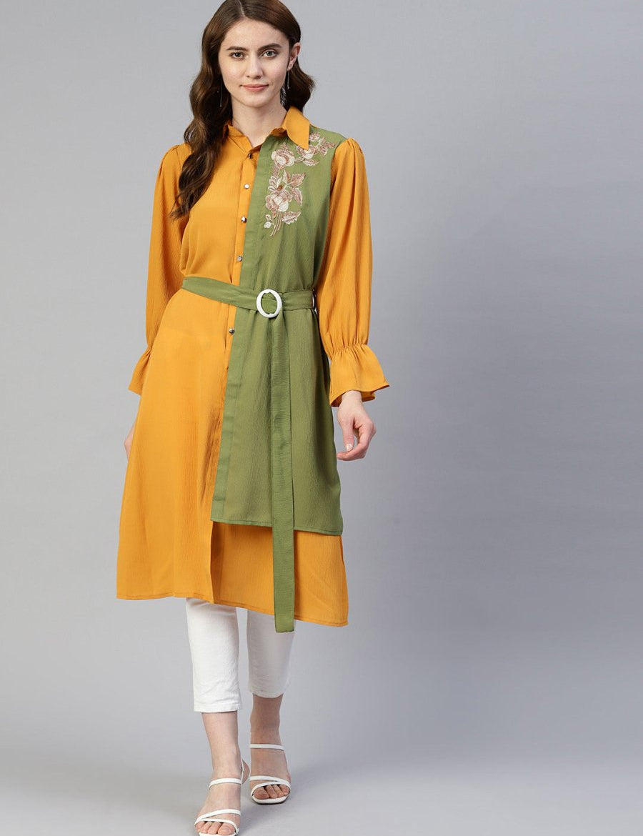 Women Embroiderd Shirt Style Top - JNT_2004Yellow_XS