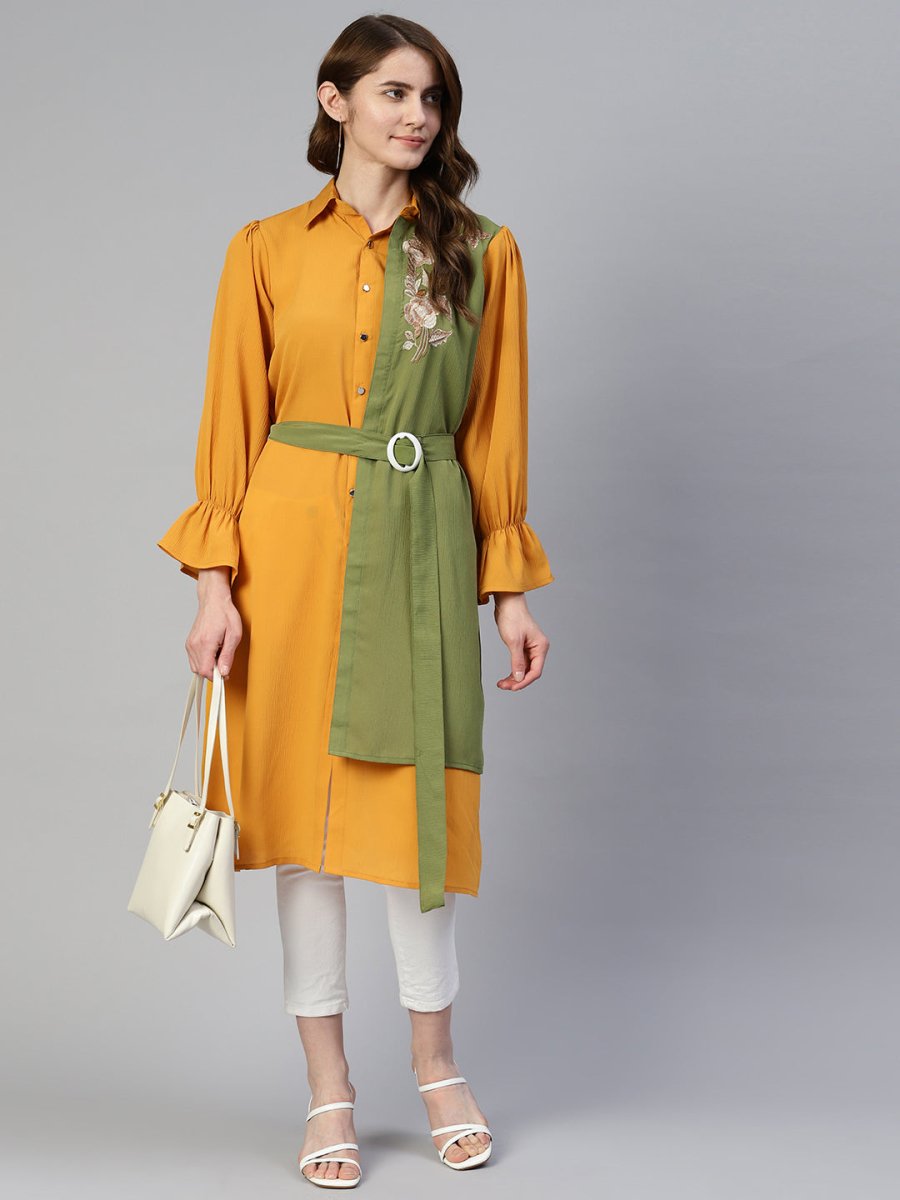 Women Embroiderd Shirt Style Top - JNT_2004Yellow_XS