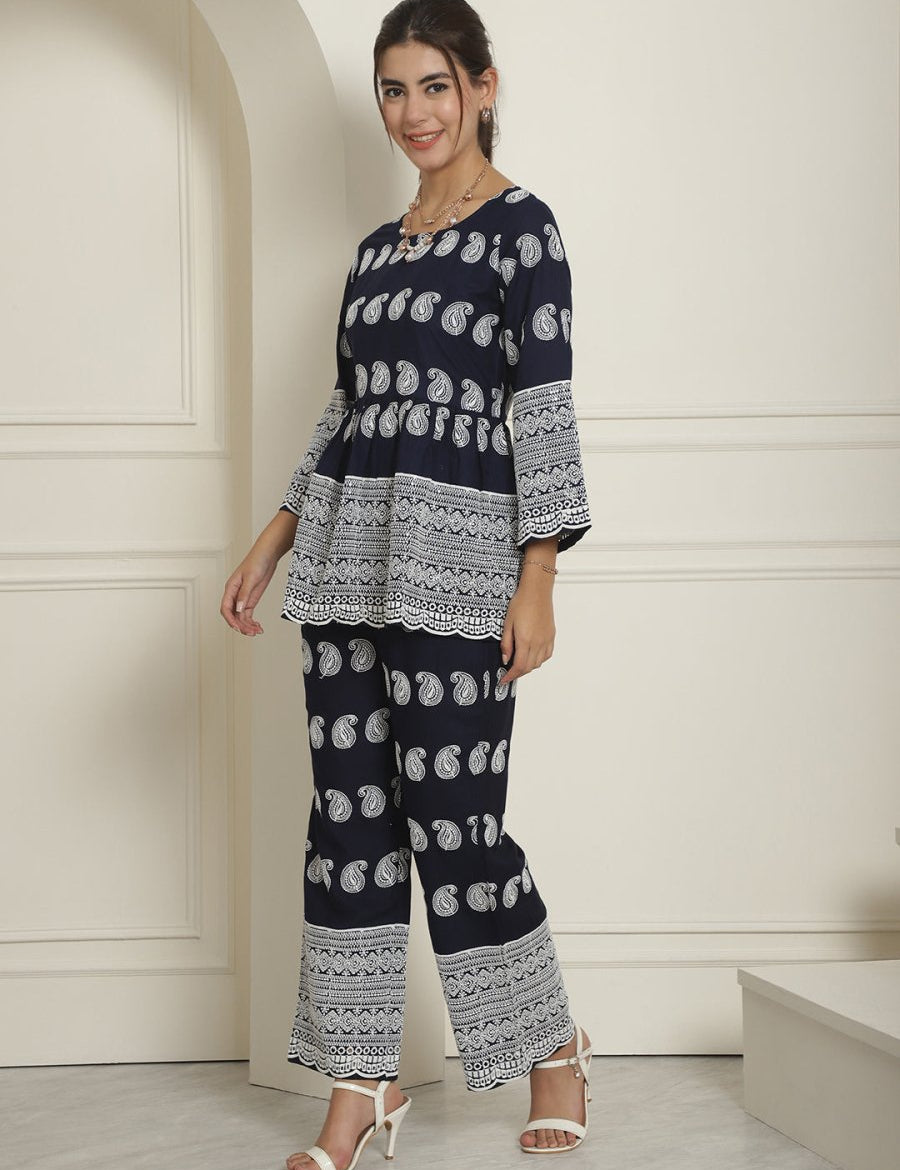 Women Embroidered and Sequin work Co-ords - JNCS_3001Navy_XS