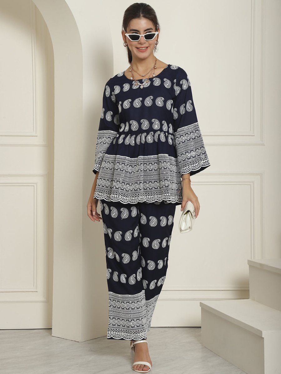 Women Embroidered and Sequin work Co-ords - JNCS_3001Navy_XS