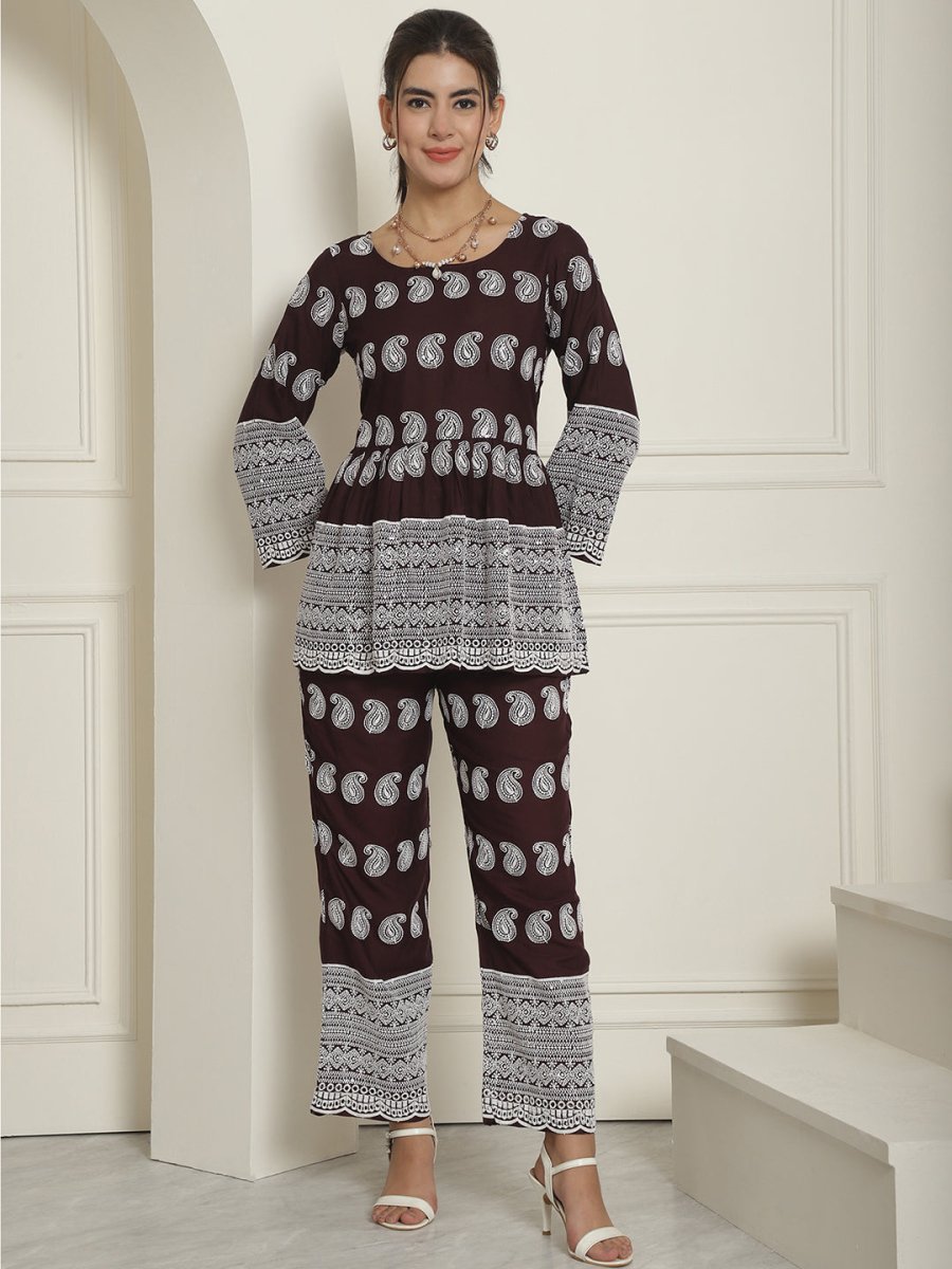 Women Embroidered and Sequin work Co-ords - JNCS_3001Purple_XS
