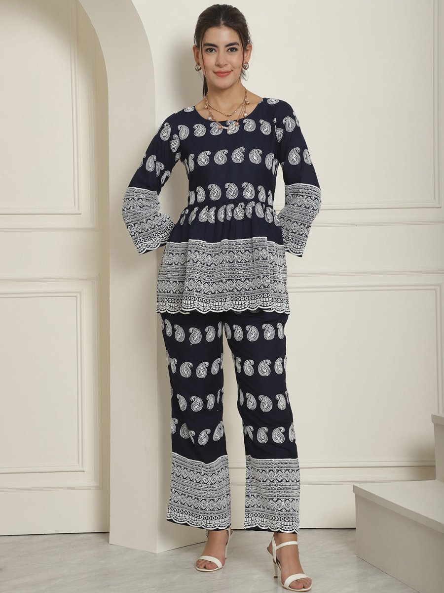Women Embroidered and Sequin work Co-ords - JNCS_3001Navy_XS