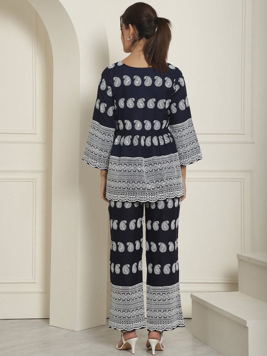Women Embroidered and Sequin work Co-ords - JNCS_3001Navy_XS