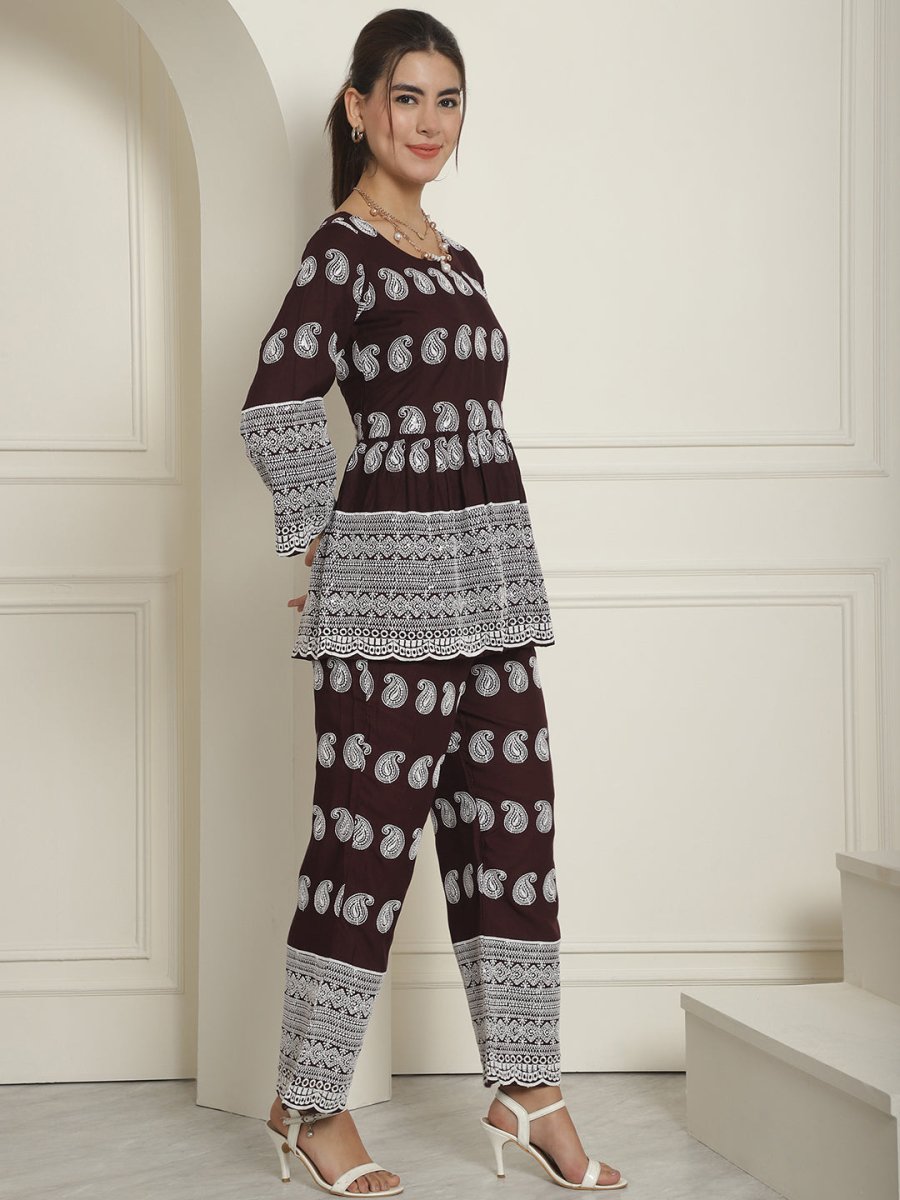 Women Embroidered and Sequin work Co-ords - JNCS_3001Purple_XS