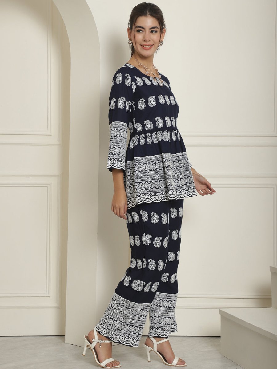 Women Embroidered and Sequin work Co-ords - JNCS_3001Navy_XS