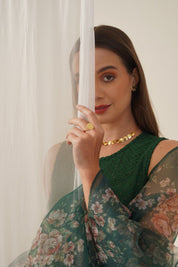 Women Embroidered Sequinned Kurta & Palazzos With Dupatta - JOKPL_D41G_1530_Green_S