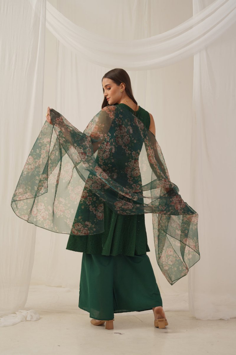 Women Embroidered Sequinned Kurta & Palazzos With Dupatta - JOKPL_D41G_1530_Green_S