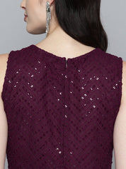 Women Embroidered Sequinned Kurta & Palazzos With Dupatta - JOKPL_D47P_1530_Purple_S