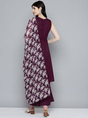 Women Embroidered Sequinned Kurta & Palazzos With Dupatta - JOKPL_D47P_1530_Purple_S