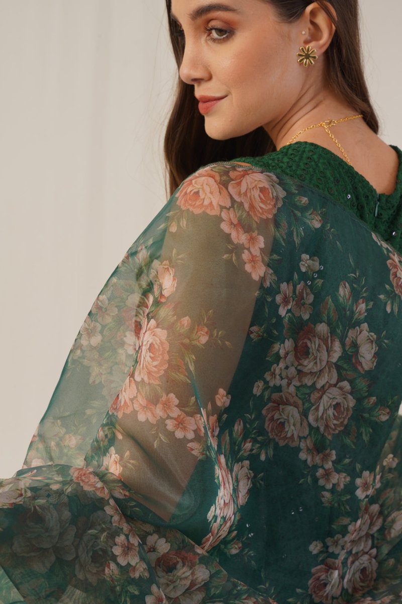 Women Embroidered Sequinned Kurta & Palazzos With Dupatta - JOKPL_D41G_1530_Green_S