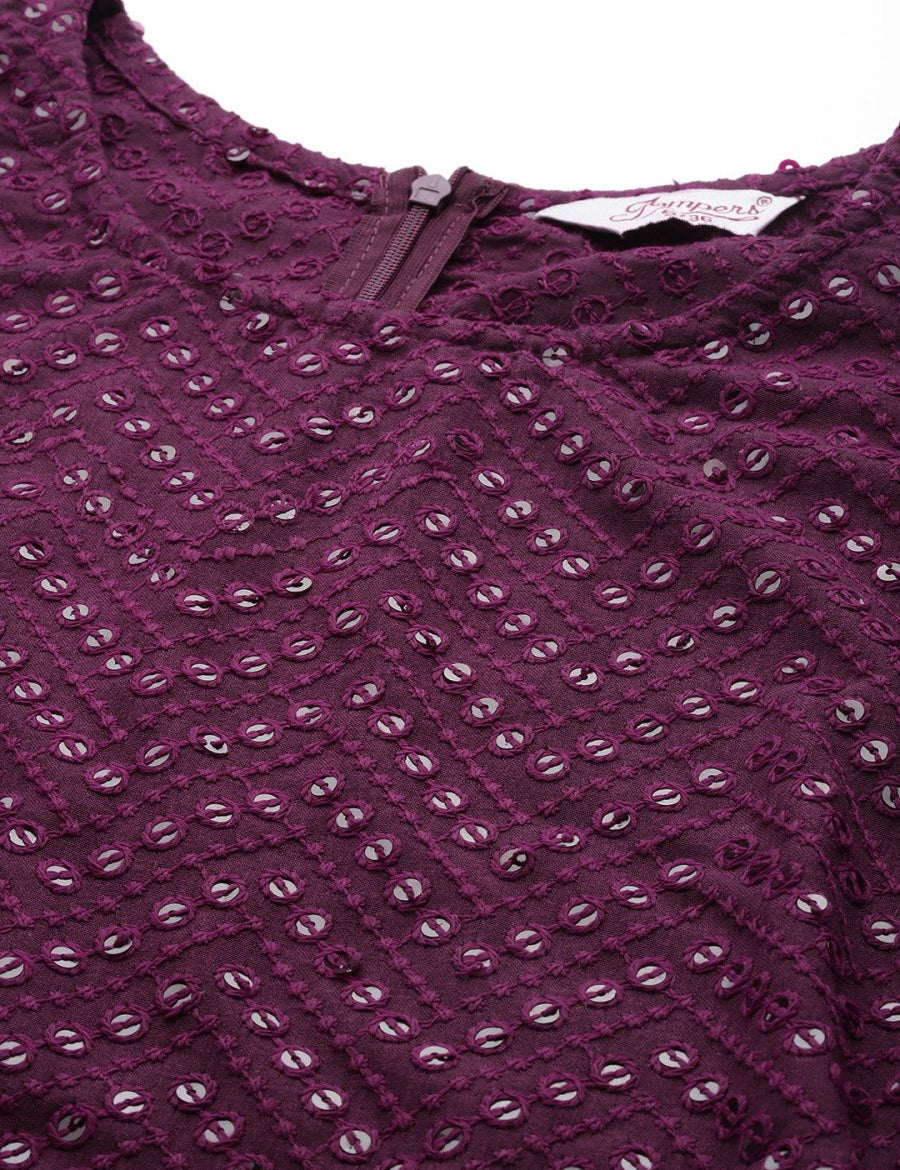 Women Embroidered Sequinned Kurta & Palazzos With Dupatta - JOKPL_D47P_1530_Purple_S
