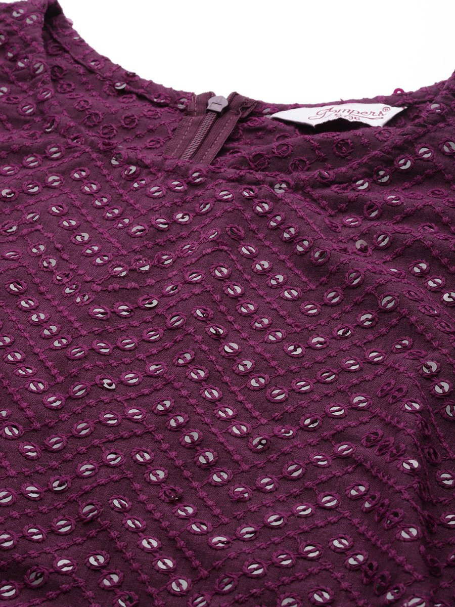 Women Embroidered Sequinned Kurta & Palazzos With Dupatta - JOKPL_D47P_1530_Purple_S