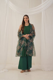 Women Embroidered Sequinned Kurta & Palazzos With Dupatta - JOKPL_D41G_1530_Green_S