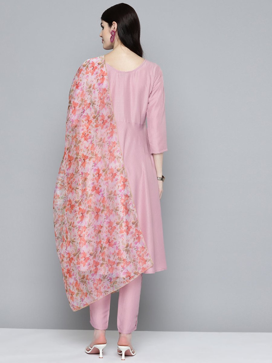 Women Embroidered Thread Work Kurta & Trousers With Dupatta - JOKS_D48M_1531_Purple_S