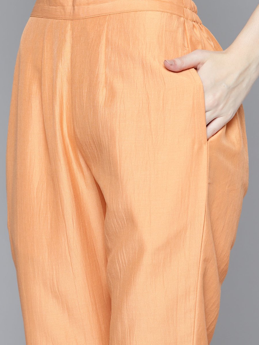 Women Embroidered Thread Work Kurta & Trousers With Dupatta - JOKS_D48M_1531_Orange_S