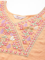 Women Embroidered Thread Work Kurta & Trousers With Dupatta - JOKS_D48M_1531_Orange_S