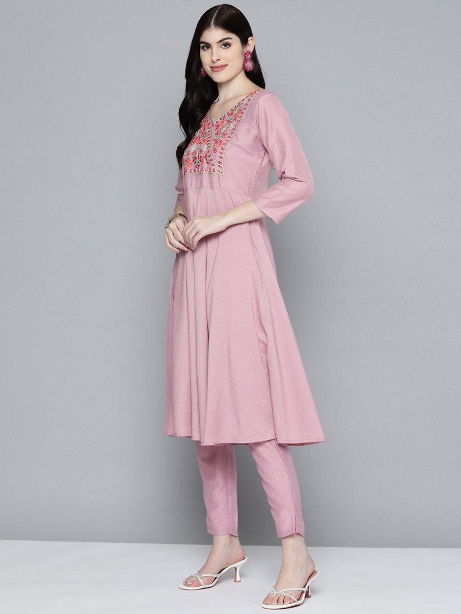 Women Embroidered Thread Work Kurta & Trousers With Dupatta - JOKS_D48M_1531_Purple_S
