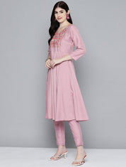 Women Embroidered Thread Work Kurta & Trousers With Dupatta - JOKS_D48M_1531_Purple_S