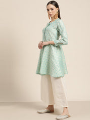 Women Floral Pleated Dupion Silk Jacquard Kurta with Palazzos & Dupatta - JOKPL_D34W_1480_Blue_S