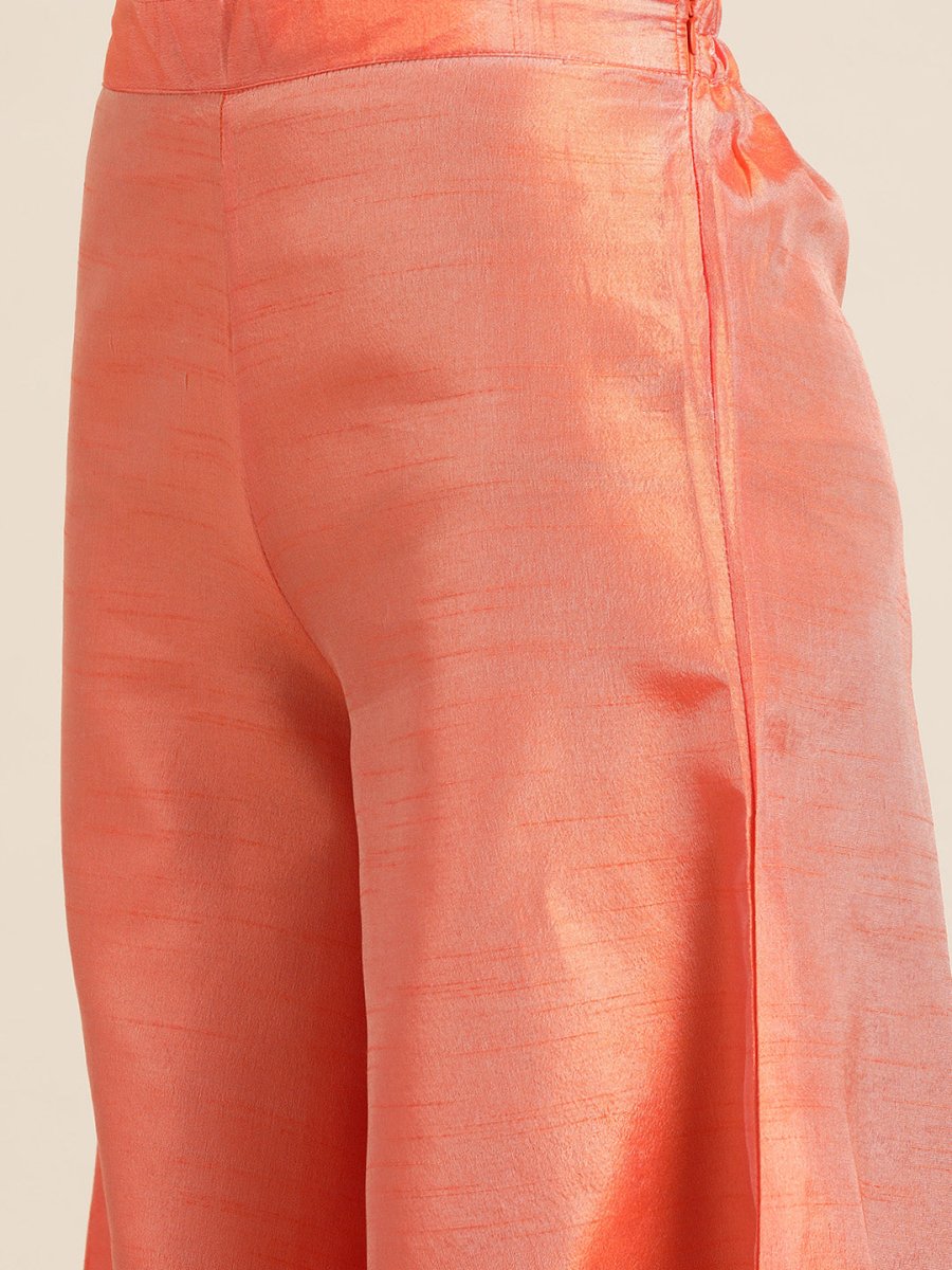 Women Floral Pleated Dupion Silk Jacquard Kurta with Palazzos & Dupatta - JOKPL_D34W_1480_Orange_S