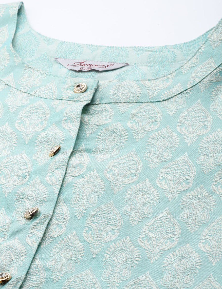 Women Floral Pleated Dupion Silk Jacquard Kurta with Palazzos & Dupatta - JOKPL_D34W_1480_Blue_S