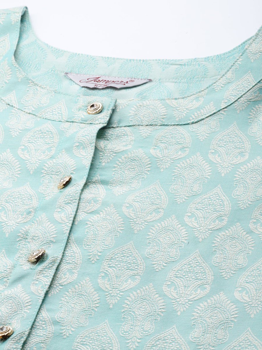 Women Floral Pleated Dupion Silk Jacquard Kurta with Palazzos & Dupatta - JOKPL_D34W_1480_Blue_S