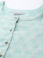 Women Floral Pleated Dupion Silk Jacquard Kurta with Palazzos & Dupatta - JOKPL_D34W_1480_Blue_S