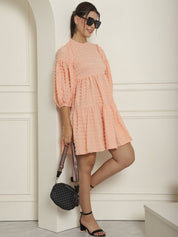 Women Georgette Puff Sleeves Tiered Dress - JND_1005Peach_XS