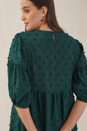 Women Georgette Puff Sleeves Tiered Dress - JND_1005Green_XS