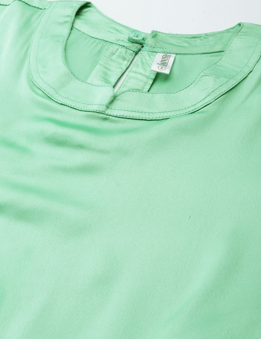 Women Green-Coloured Satin Dress with Belt - JND_1004Green_XS