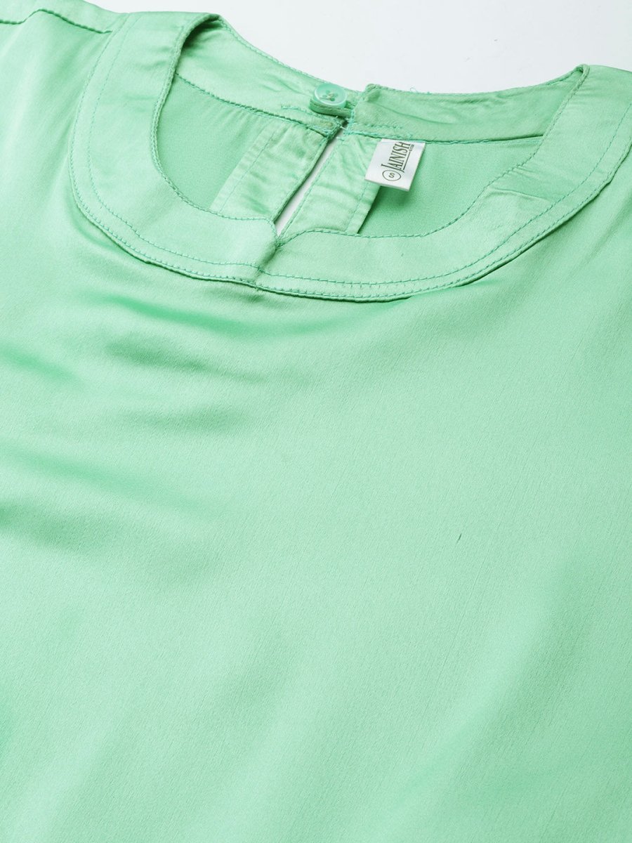 Women Green-Coloured Satin Dress with Belt - JND_1004Green_XS