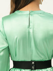 Women Green-Coloured Satin Dress with Belt - JND_1004Green_XS